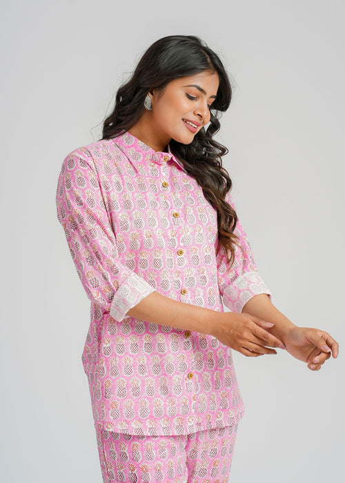 Pink Pineapple Printed Cotton Co-Ord set