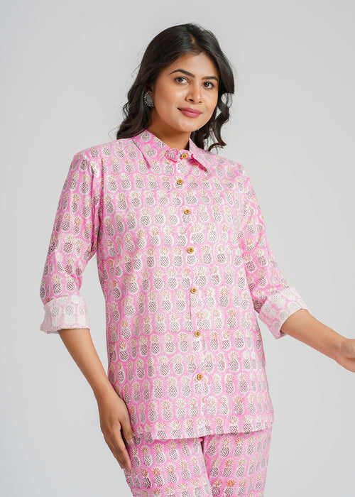 Pink Pineapple Printed Cotton Co-Ord set