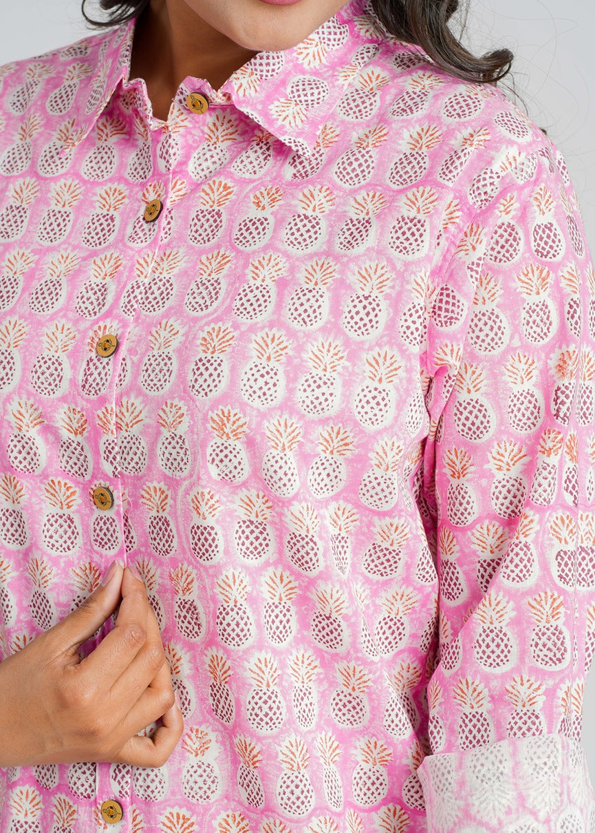 Pink Pineapple Printed Cotton Co-Ord set