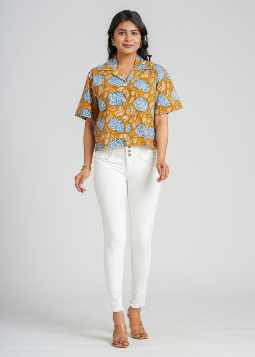 Mustard Bloom Cotton Crop Shirt