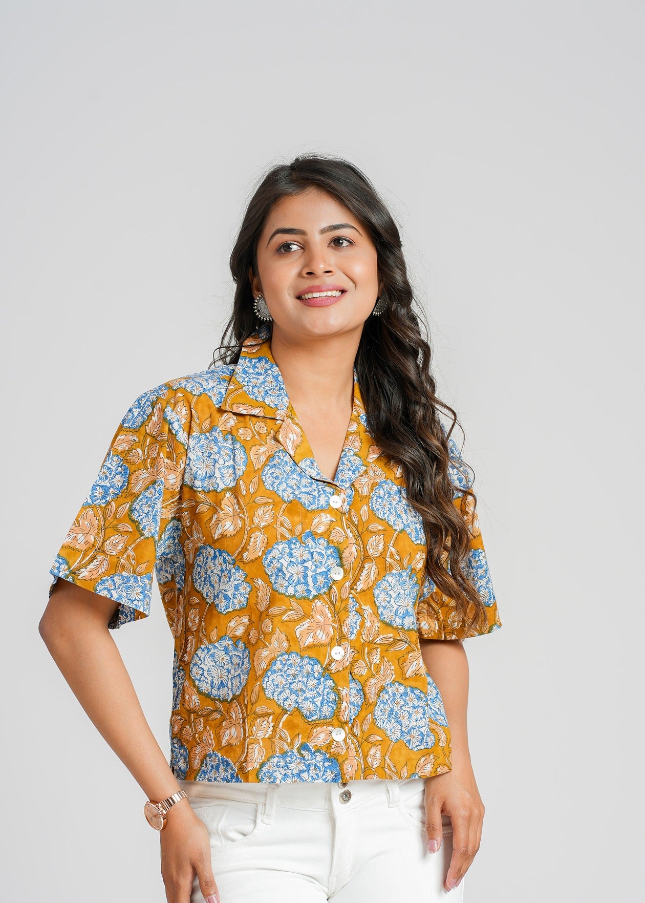 Mustard Bloom Cotton Crop Shirt
