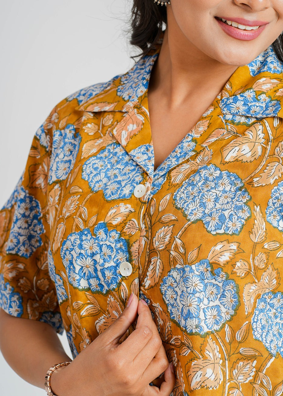 Mustard Bloom Cotton Crop Shirt