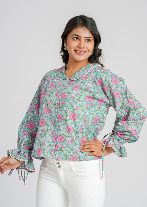 Lace Block Printed Cotton Short Top