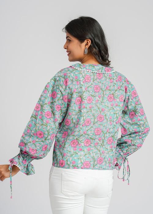 Lace Block Printed Cotton Short Top