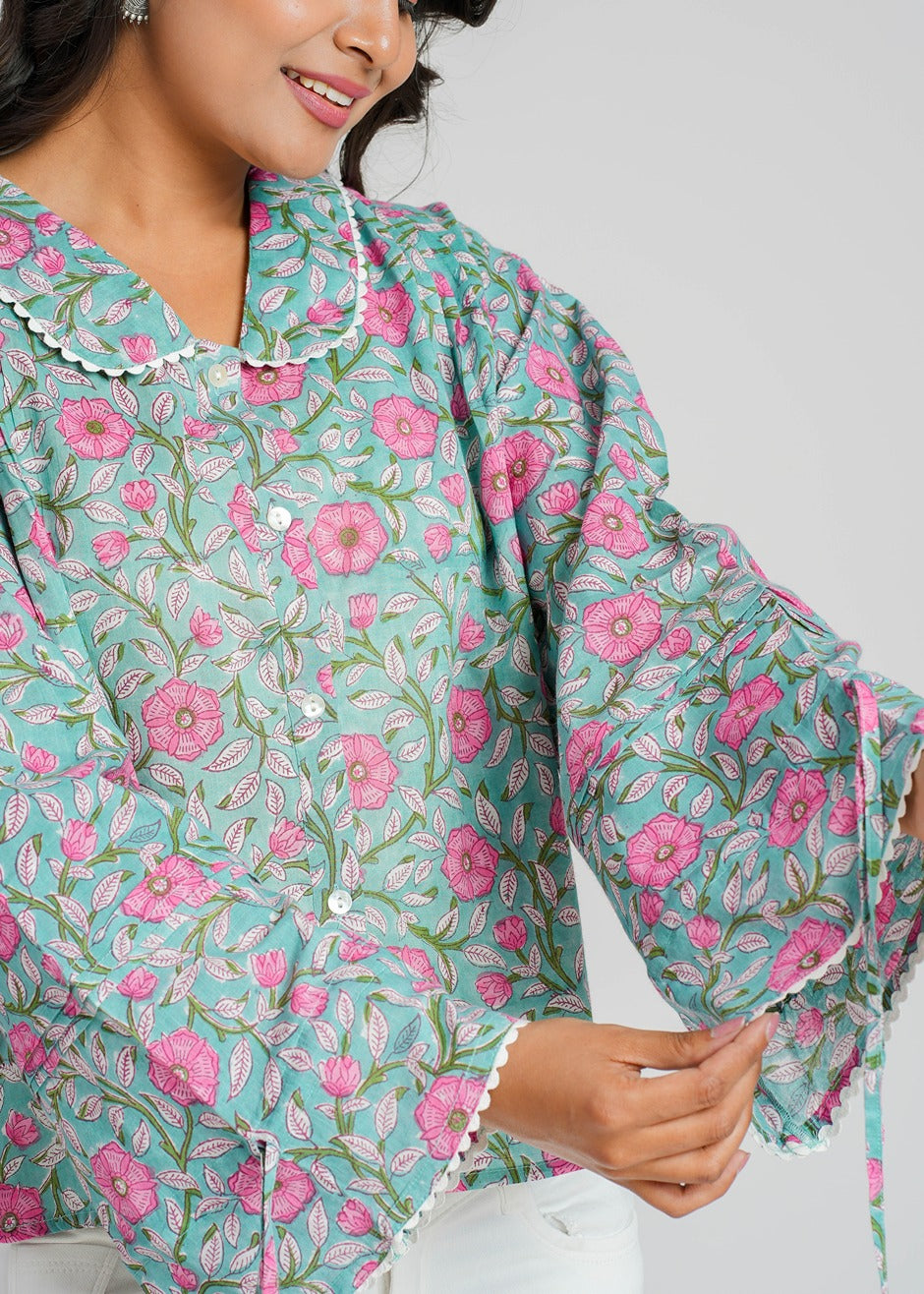Lace Block Printed Cotton Short Top