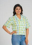 Mint Stripe Floral Crop Shirt