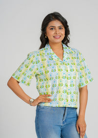 Mint Stripe Floral Crop Shirt