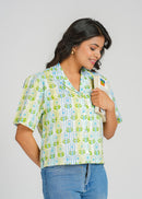 Mint Stripe Floral Crop Shirt