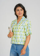 Mint Stripe Floral Crop Shirt