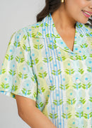 Mint Stripe Floral Crop Shirt