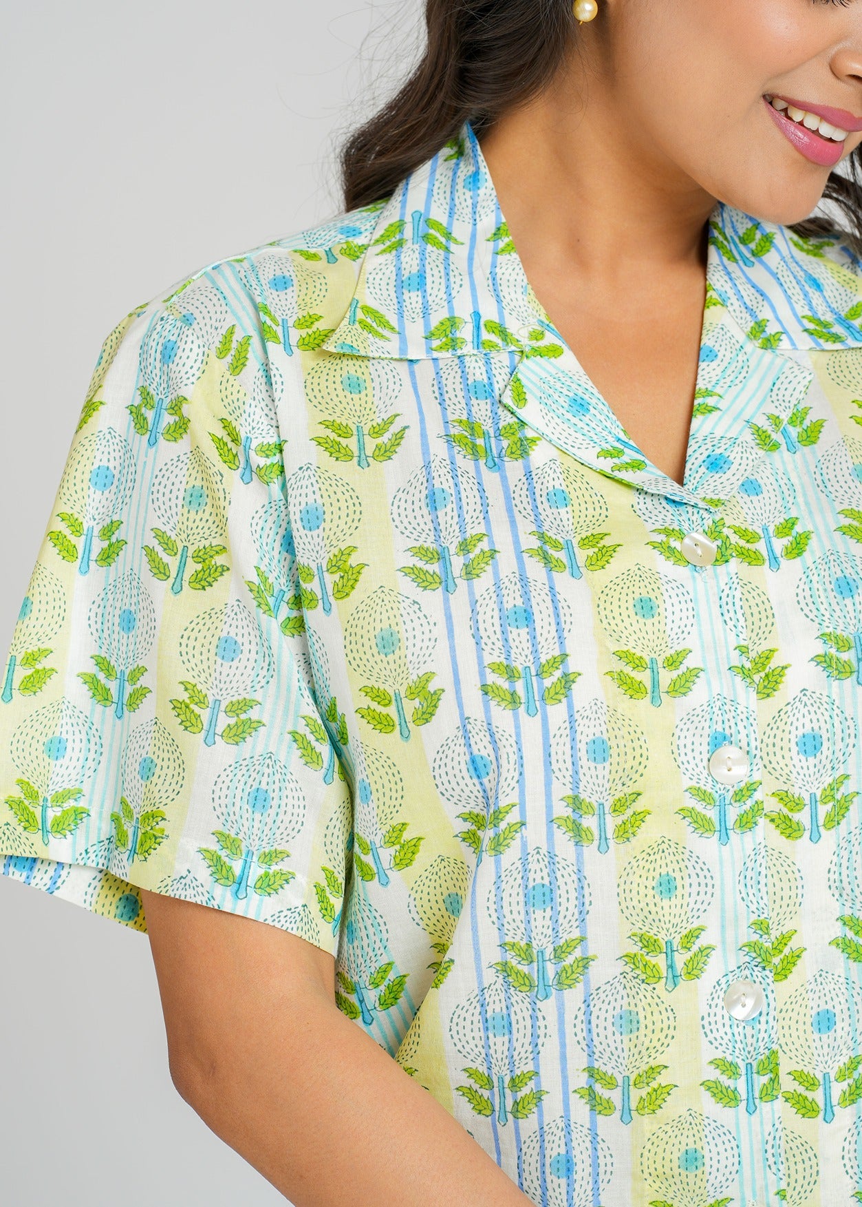 Mint Stripe Floral Crop Shirt