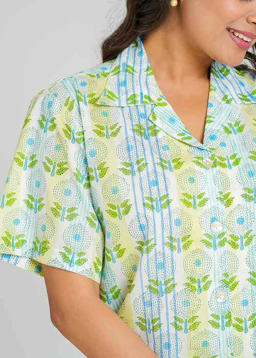 Mint Stripe Floral Crop Shirt