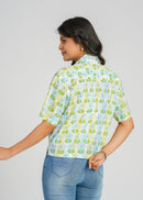 Mint Stripe Floral Crop Shirt
