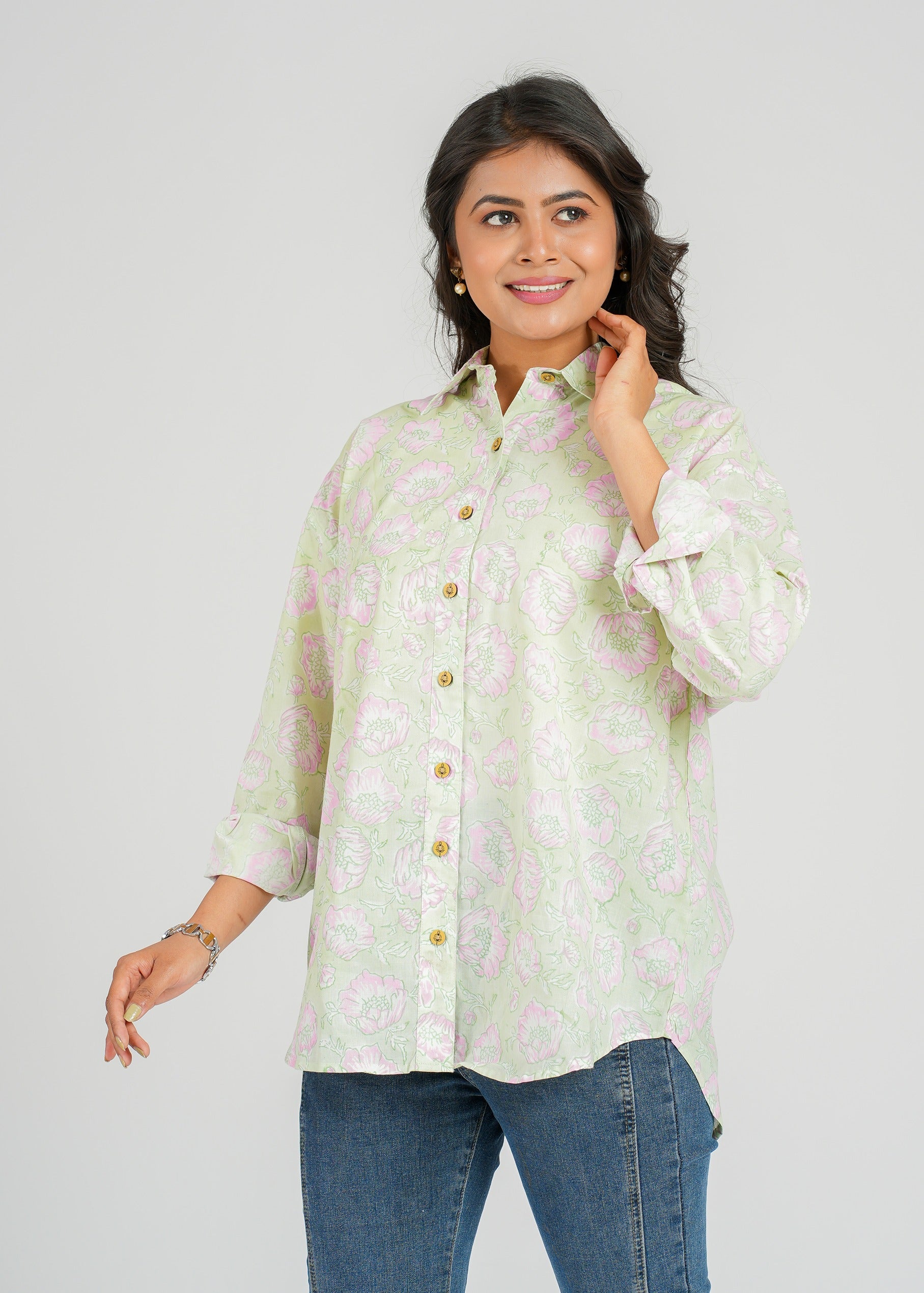 Block Printed Cotton Women's Shirt