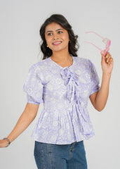 Lilac Block Printed Short Top