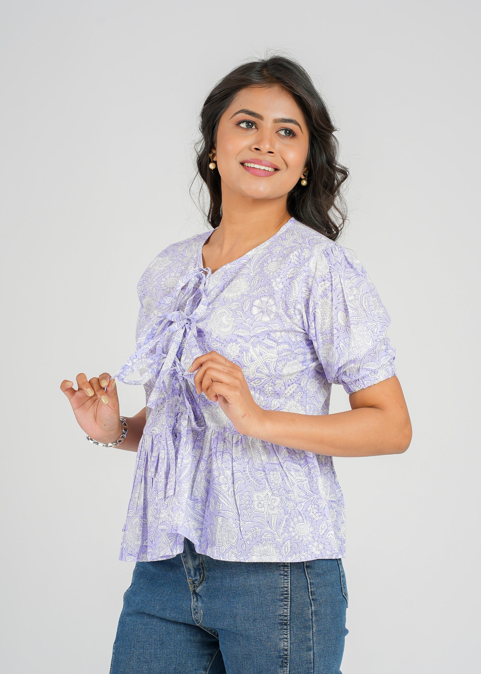 Lilac Block Printed Short Top