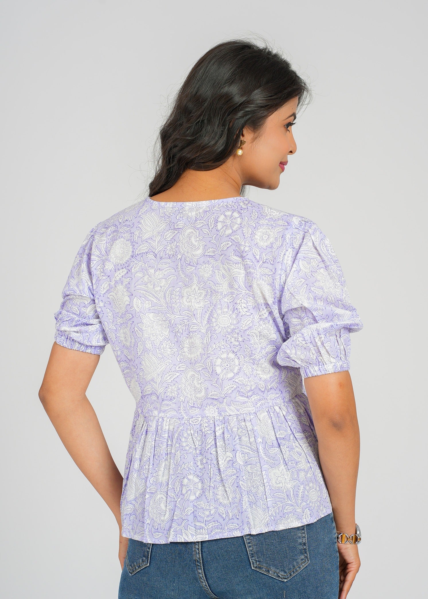 Lilac Block Printed Short Top