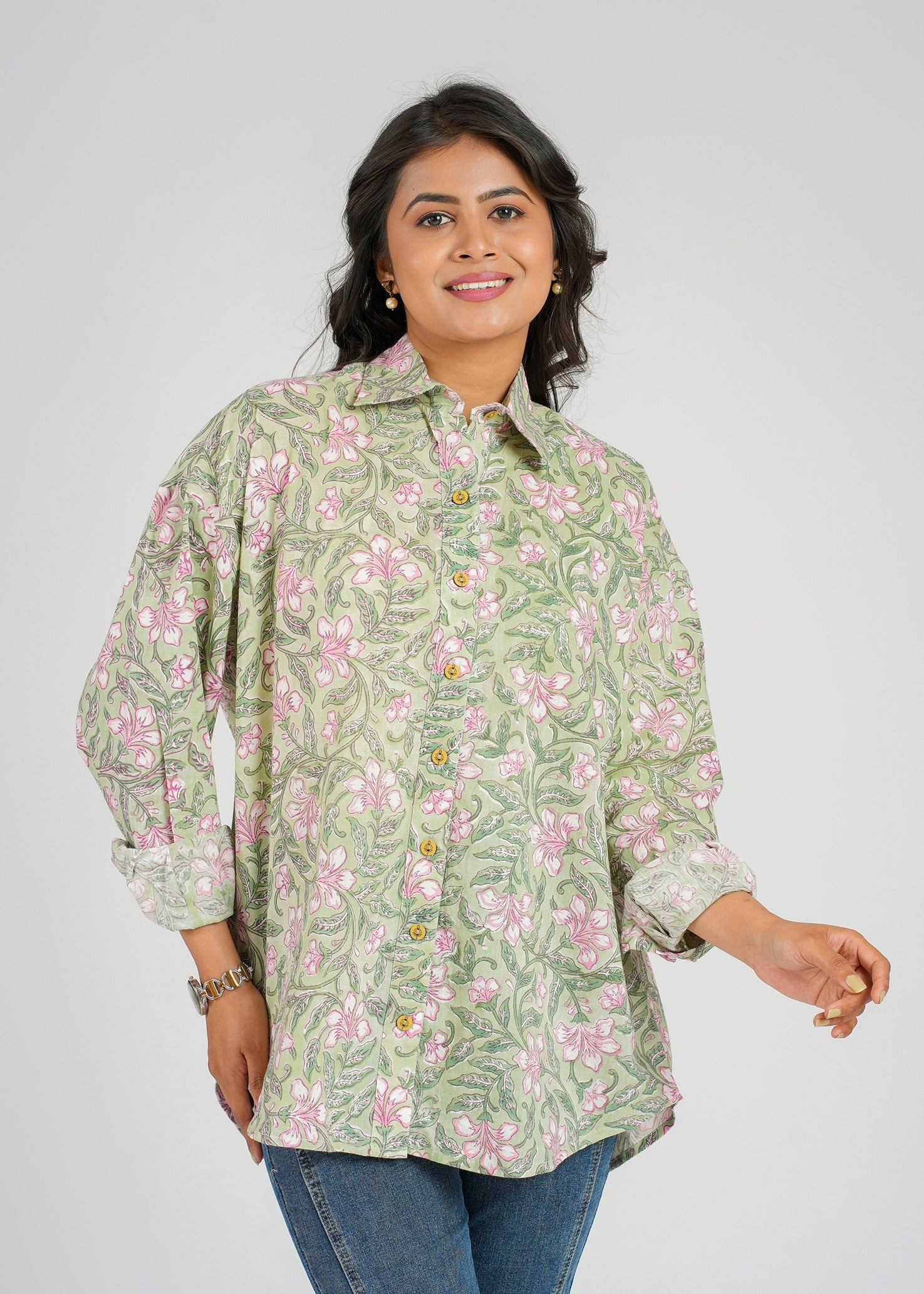 Block Printed Cotton Women's Shirt