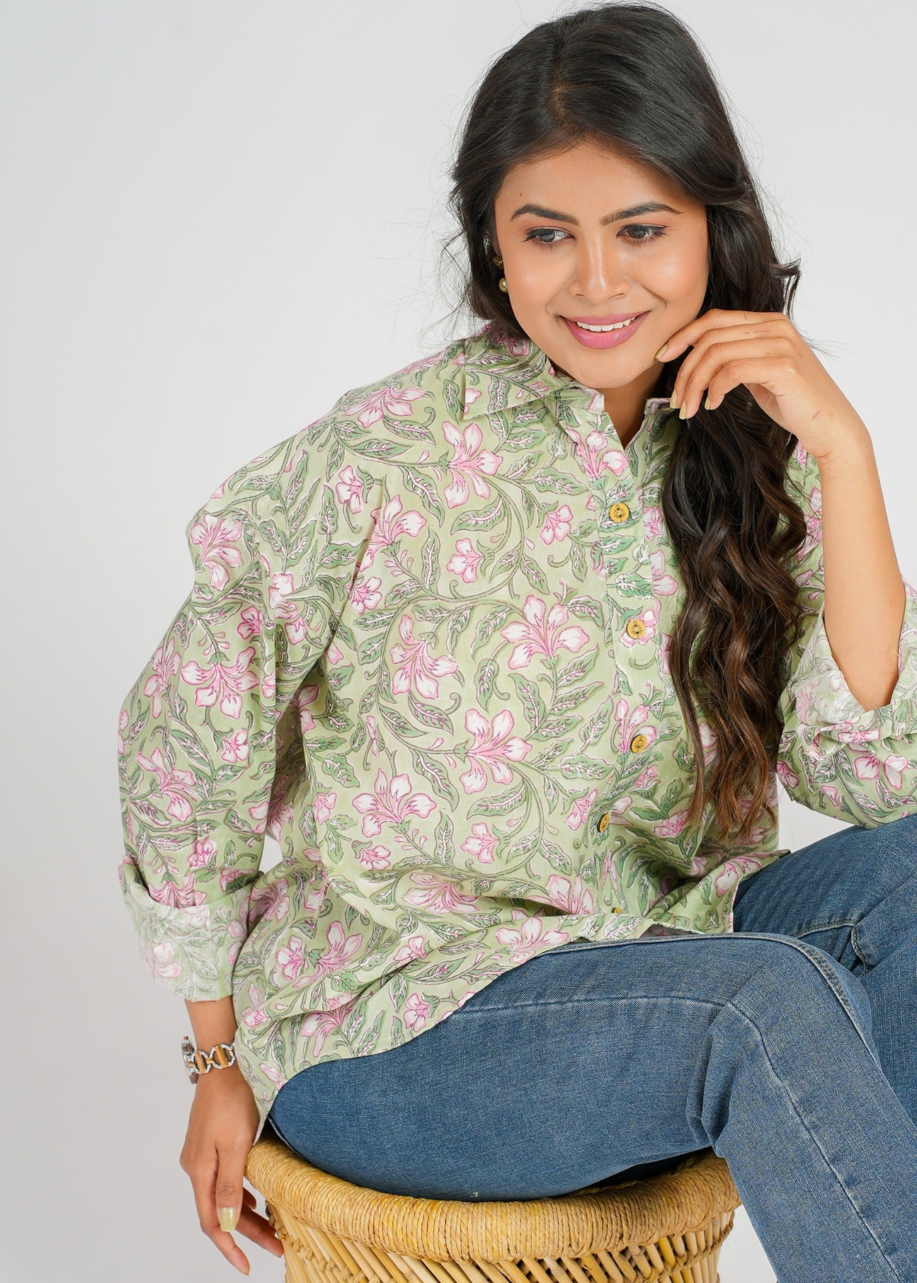 Block Printed Cotton Women's Shirt