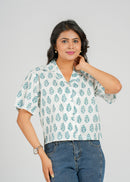 Aurora Block Printed Crop Shirt