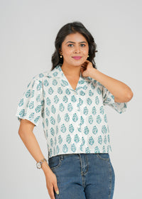 Aurora Block Printed Crop Shirt