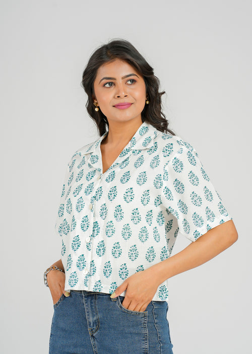Aurora Block Printed Crop Shirt