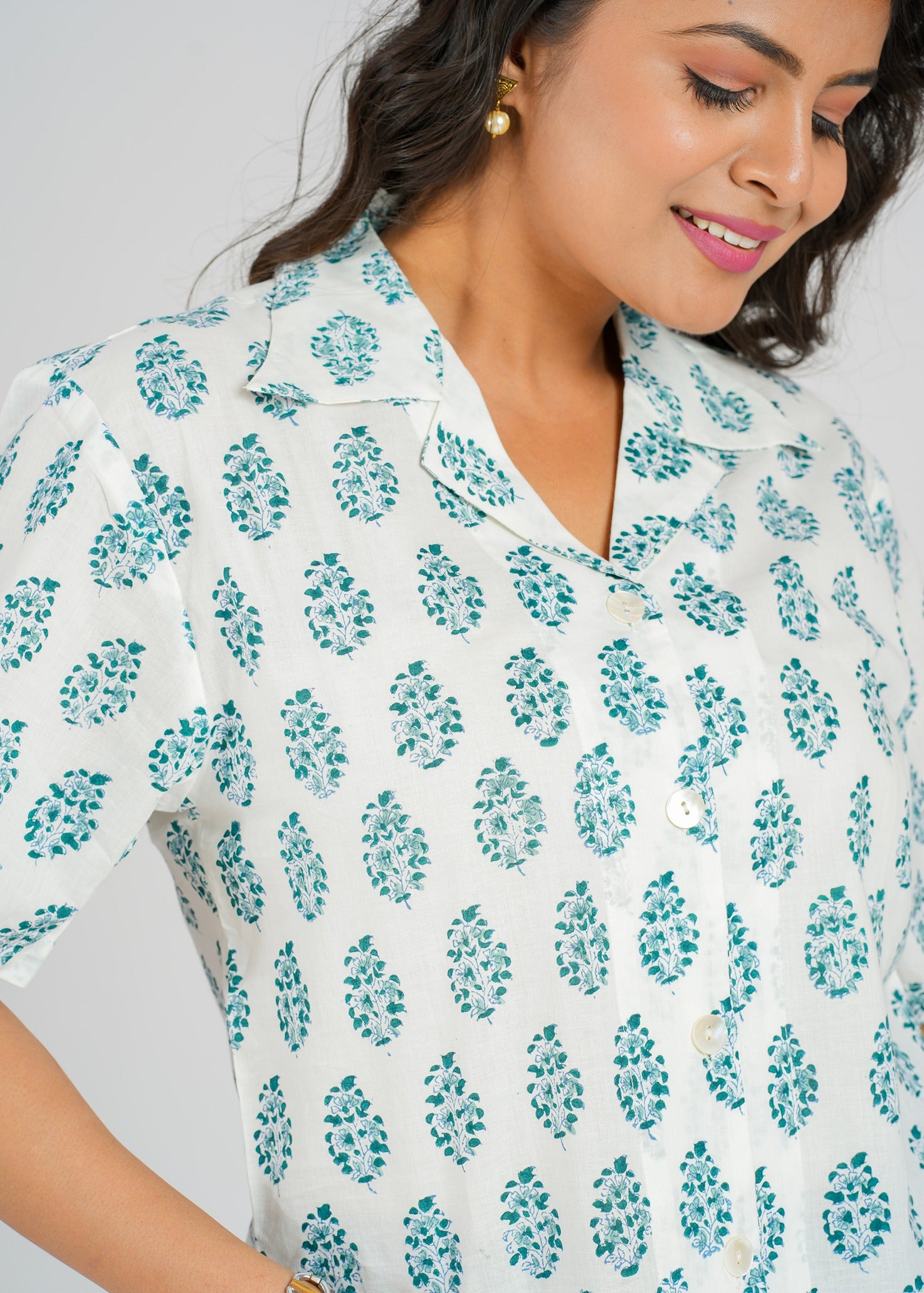 Aurora Block Printed Crop Shirt