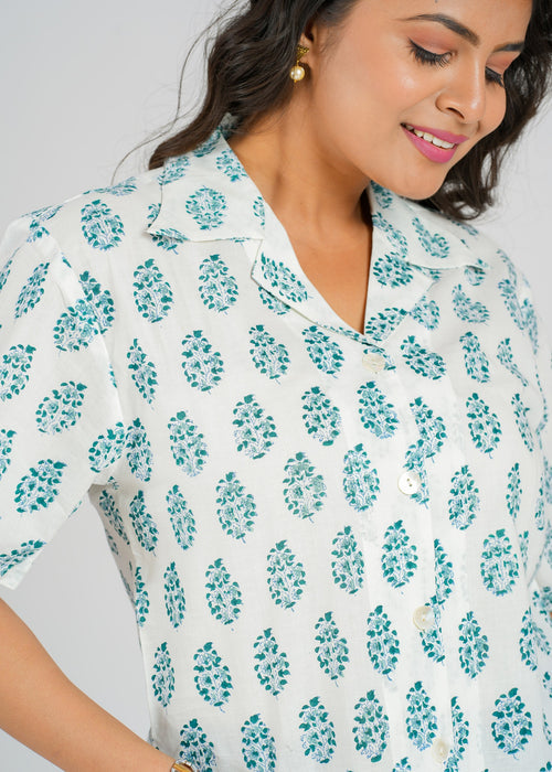 Aurora Block Printed Crop Shirt