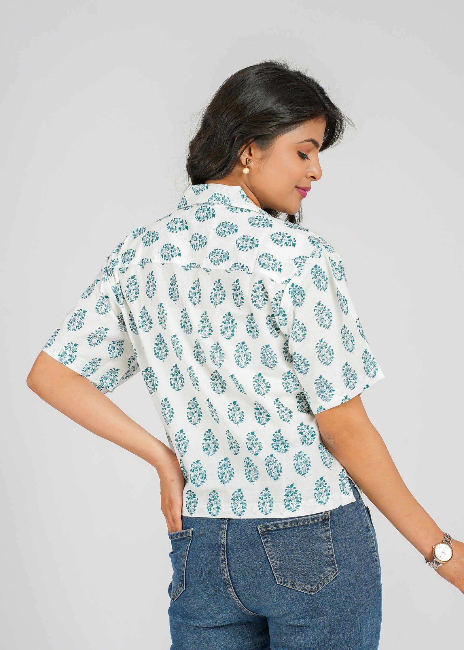 Aurora Block Printed Crop Shirt
