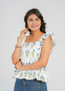 Sky Bloom Ruffle Short Top