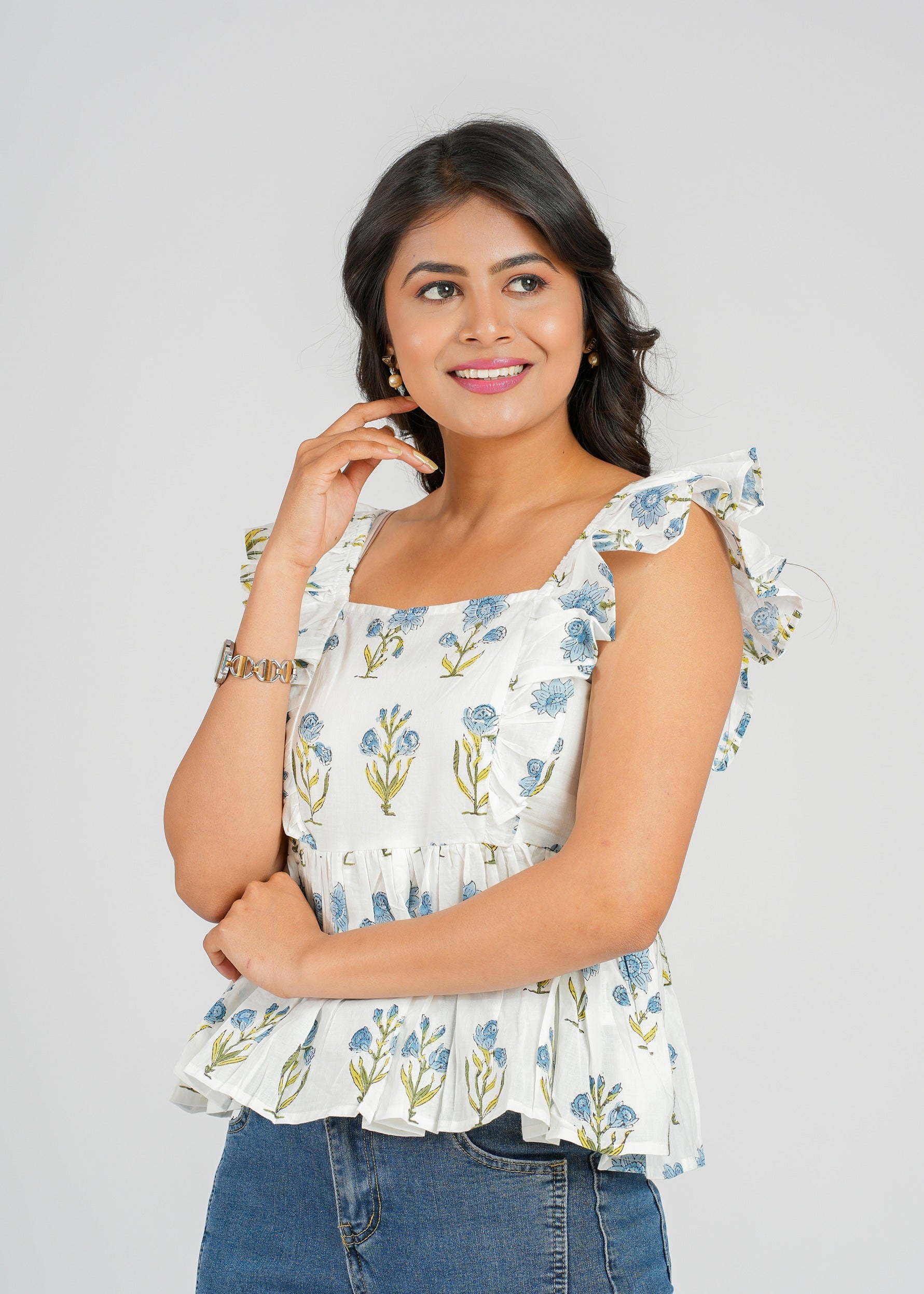 Sky Bloom Ruffle Short Top
