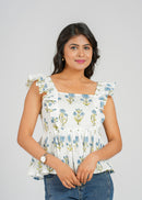 Sky Bloom Ruffle Short Top