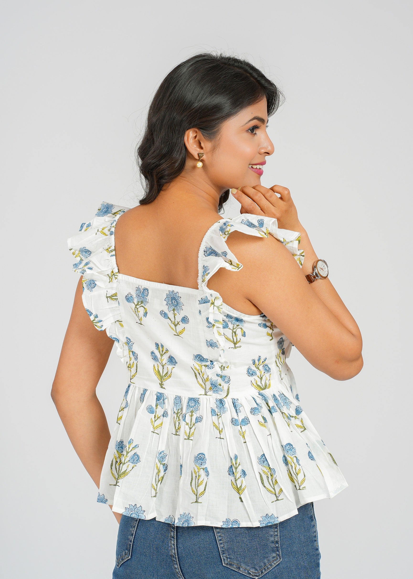 Sky Bloom Ruffle Short Top