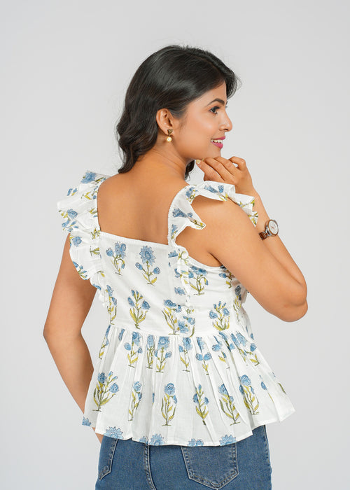 Sky Bloom Ruffle Short Top