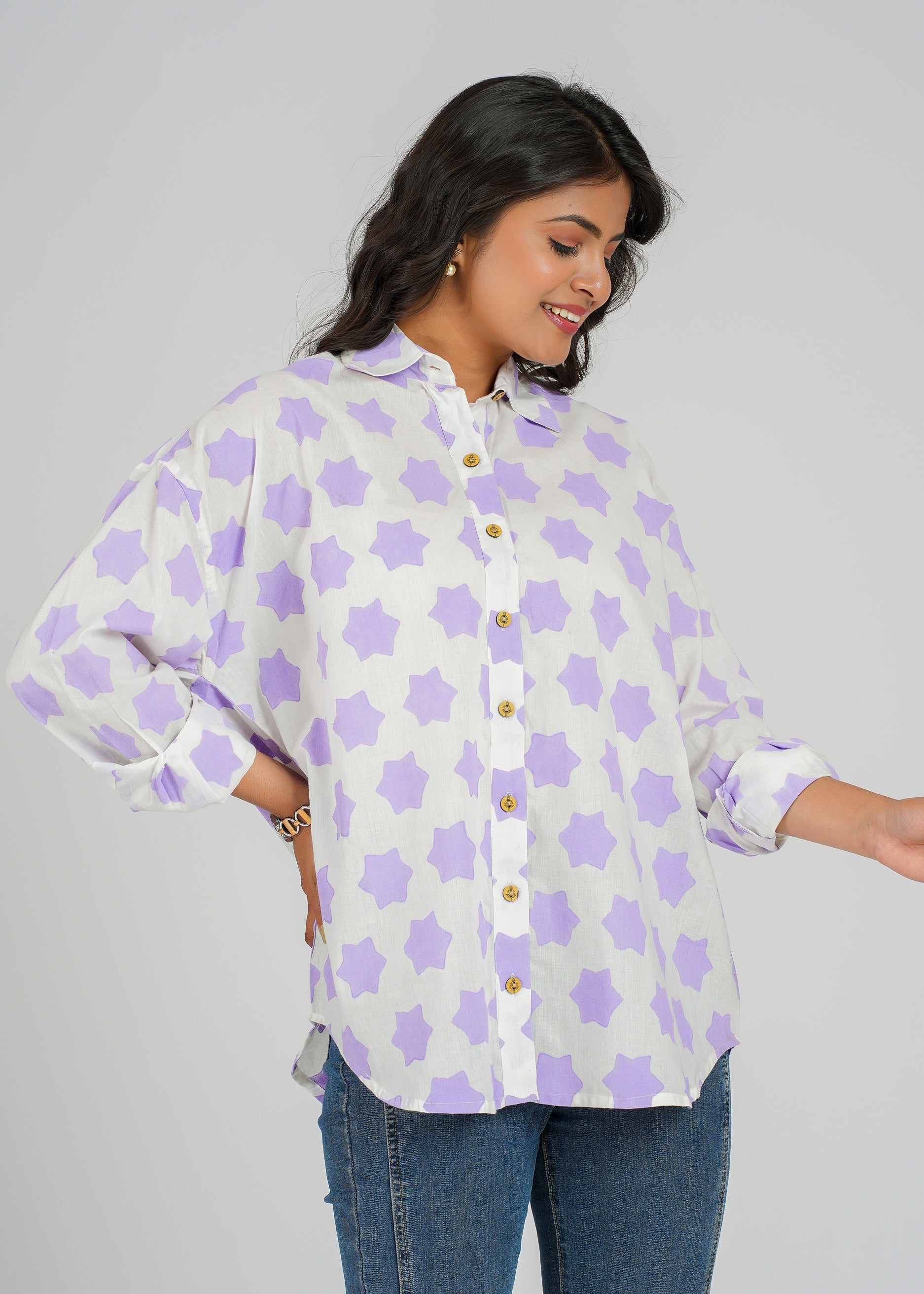 Block Printed Cotton Women's Shirt
