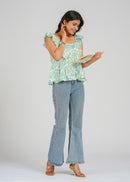 Mint Floral Block Printed Short Top
