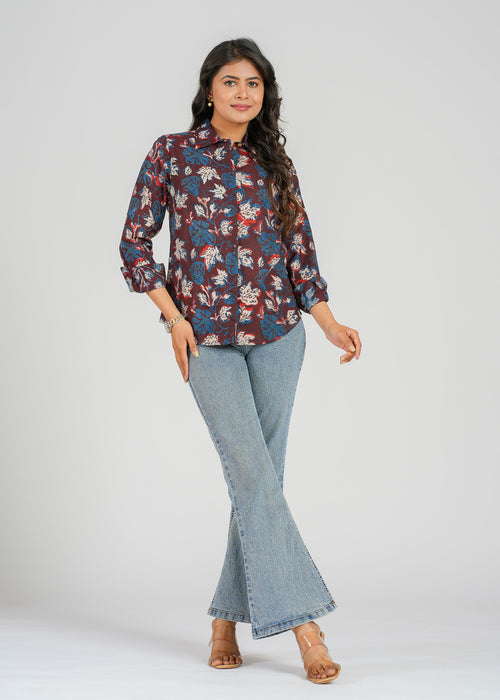 Rustic Indigo Floral Women's Shirt