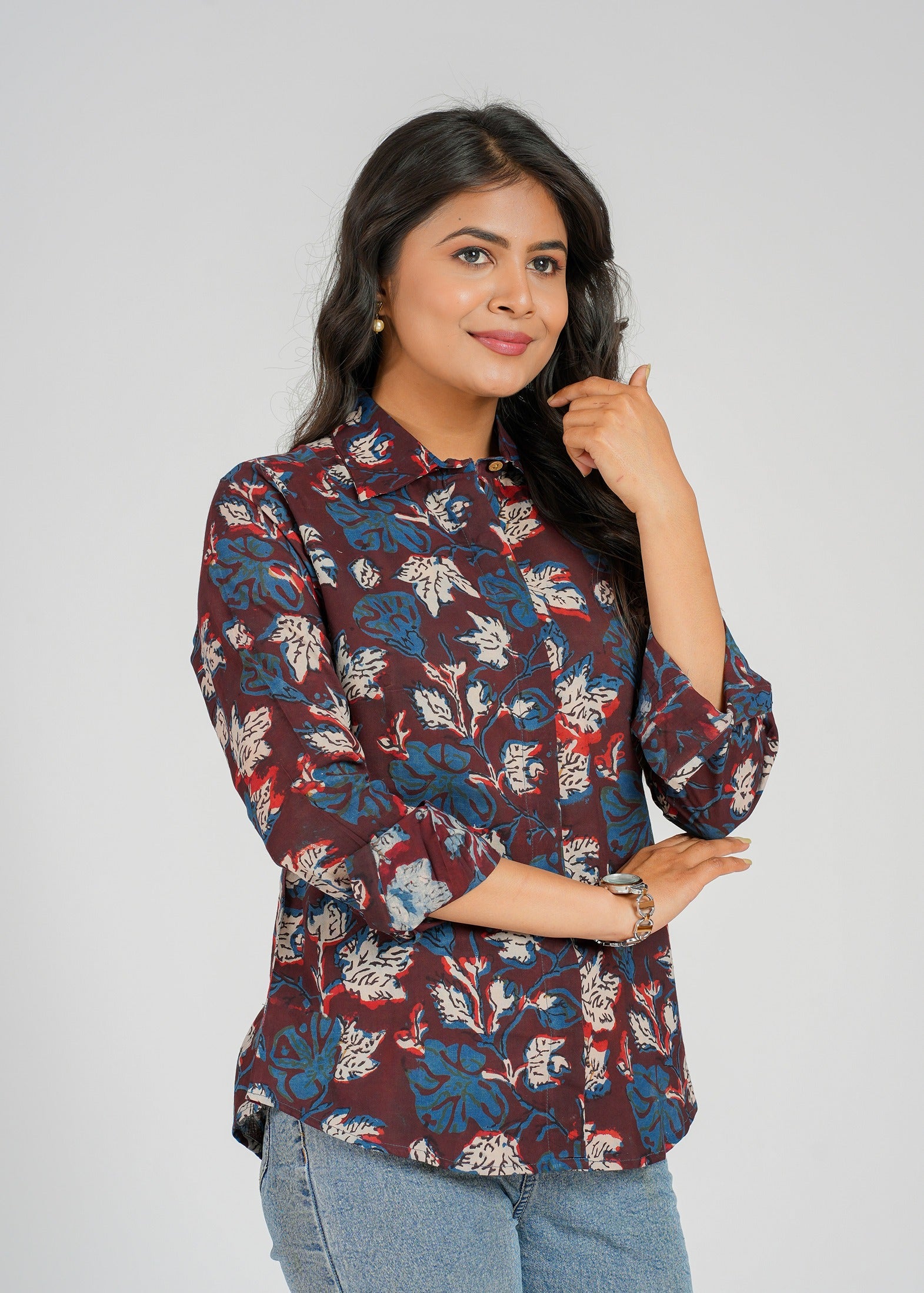 Rustic Indigo Floral Women's Shirt