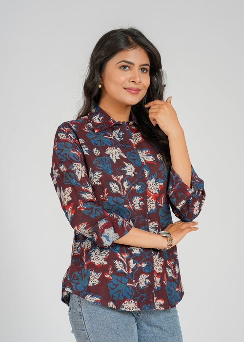 Rustic Indigo Floral Women's Shirt