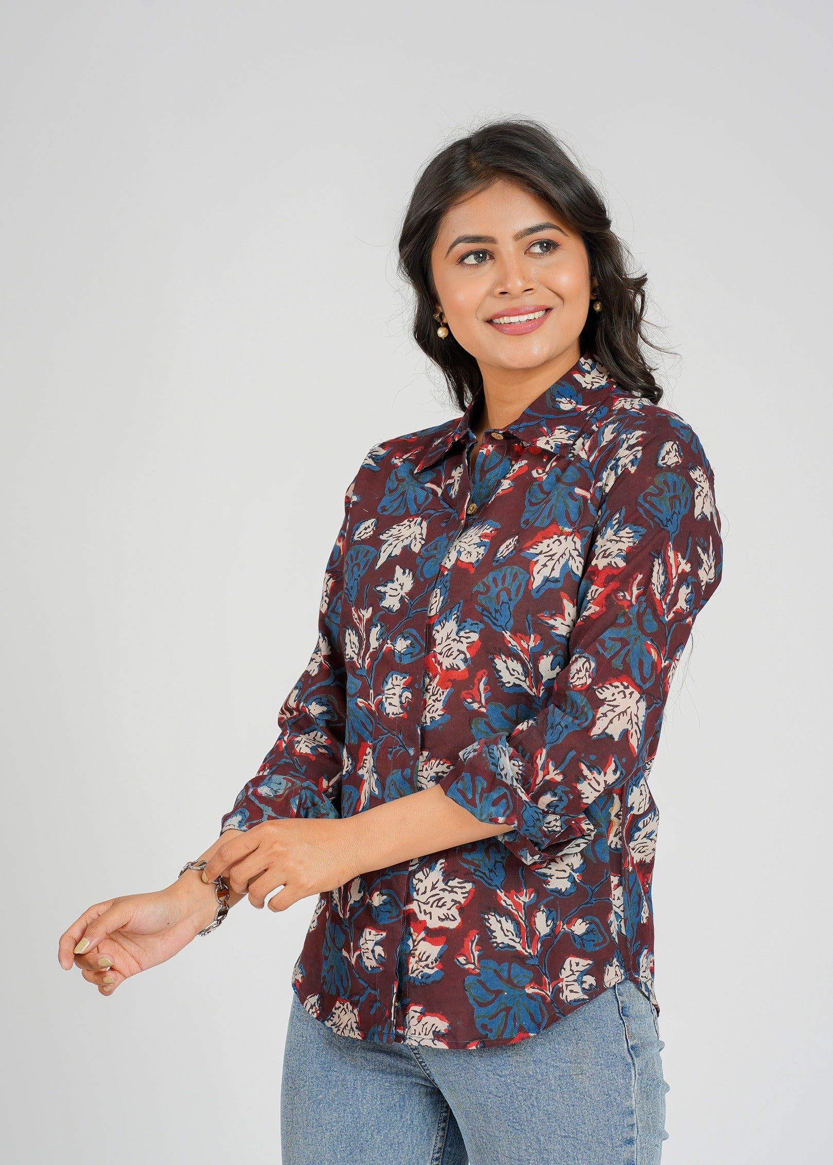 Rustic Indigo Floral Women's Shirt