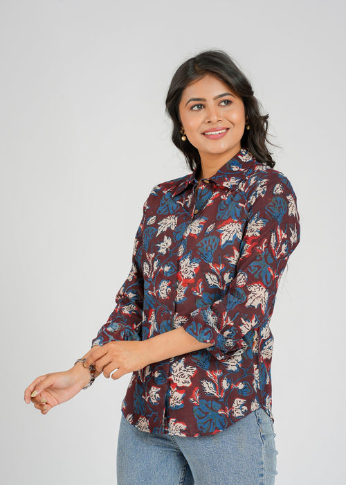 Rustic Indigo Floral Women's Shirt