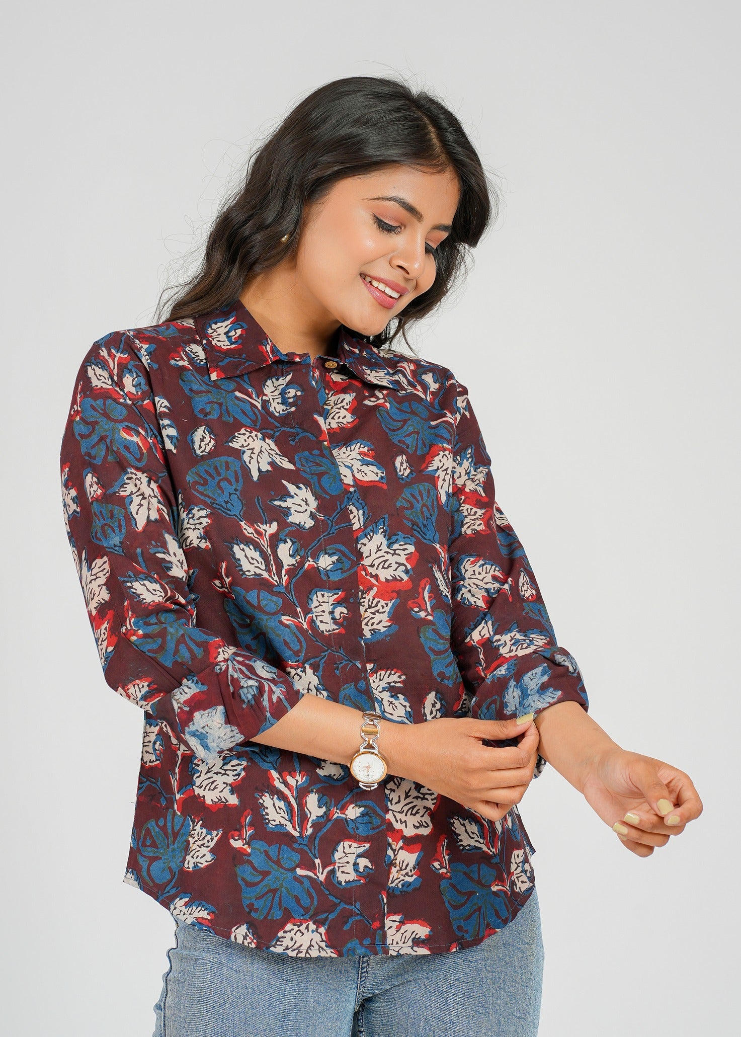 Rustic Indigo Floral Women's Shirt