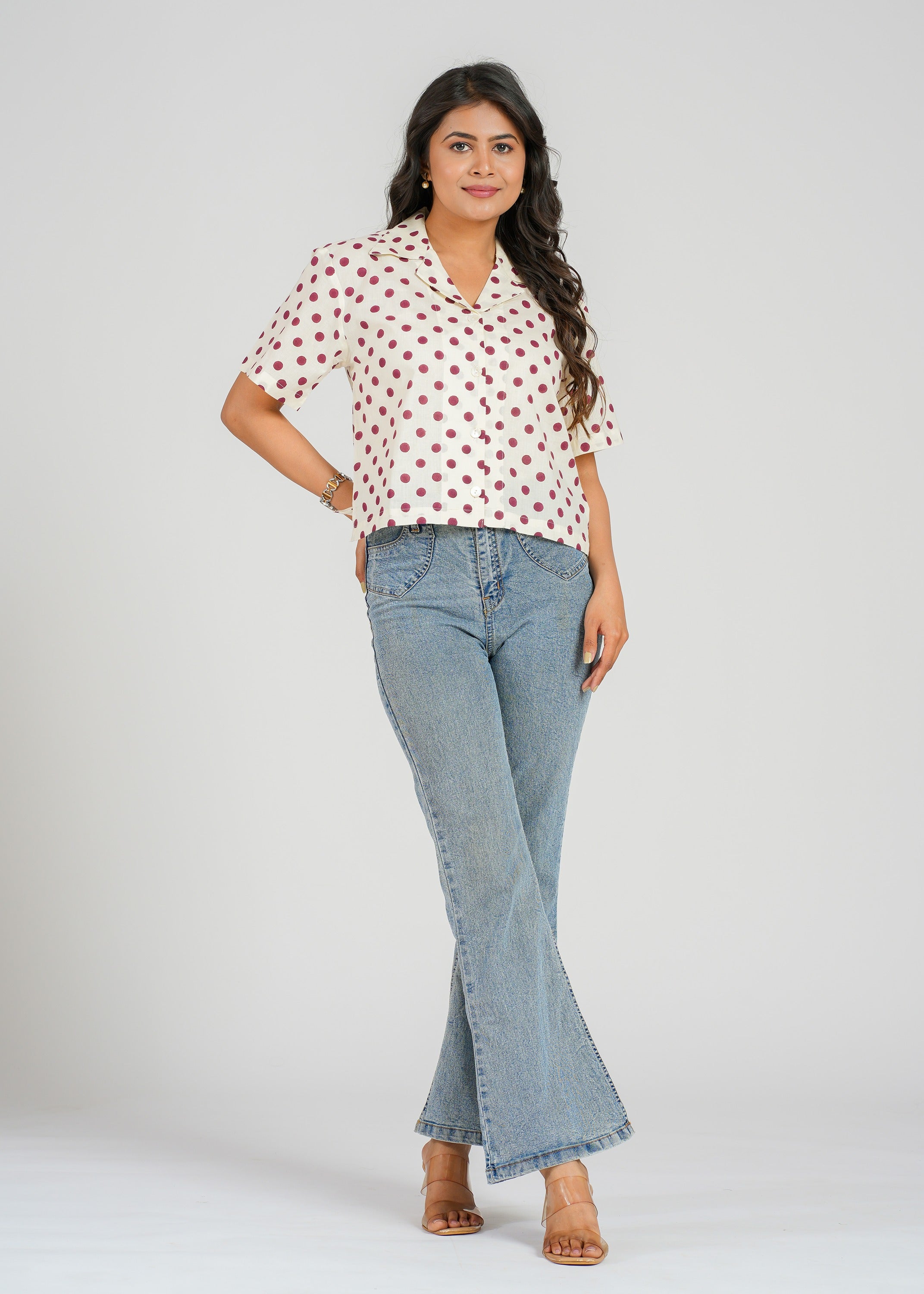 Polka Dots Printed Crop Shirt