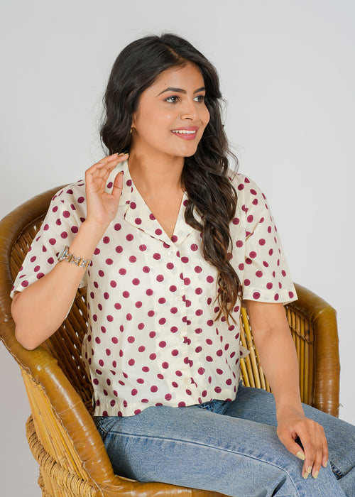 Polka Dots Printed Crop Shirt