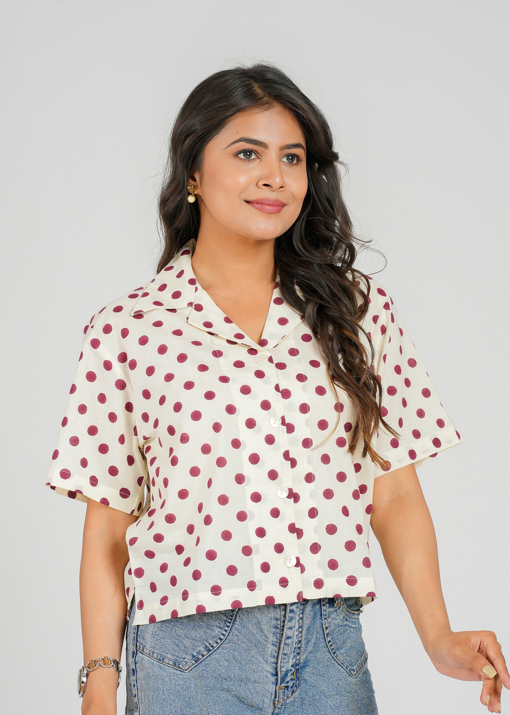 Polka Dots Printed Crop Shirt