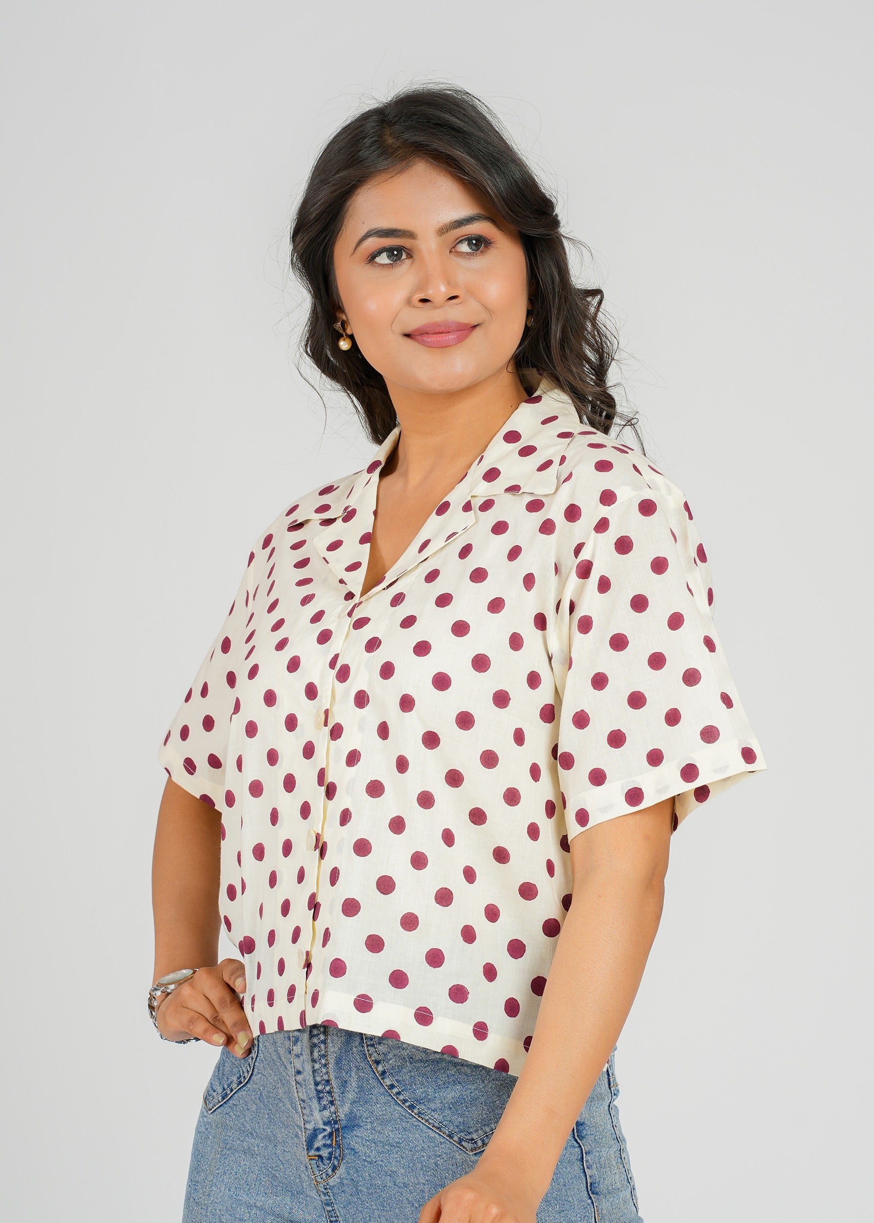 Polka Dots Printed Crop Shirt