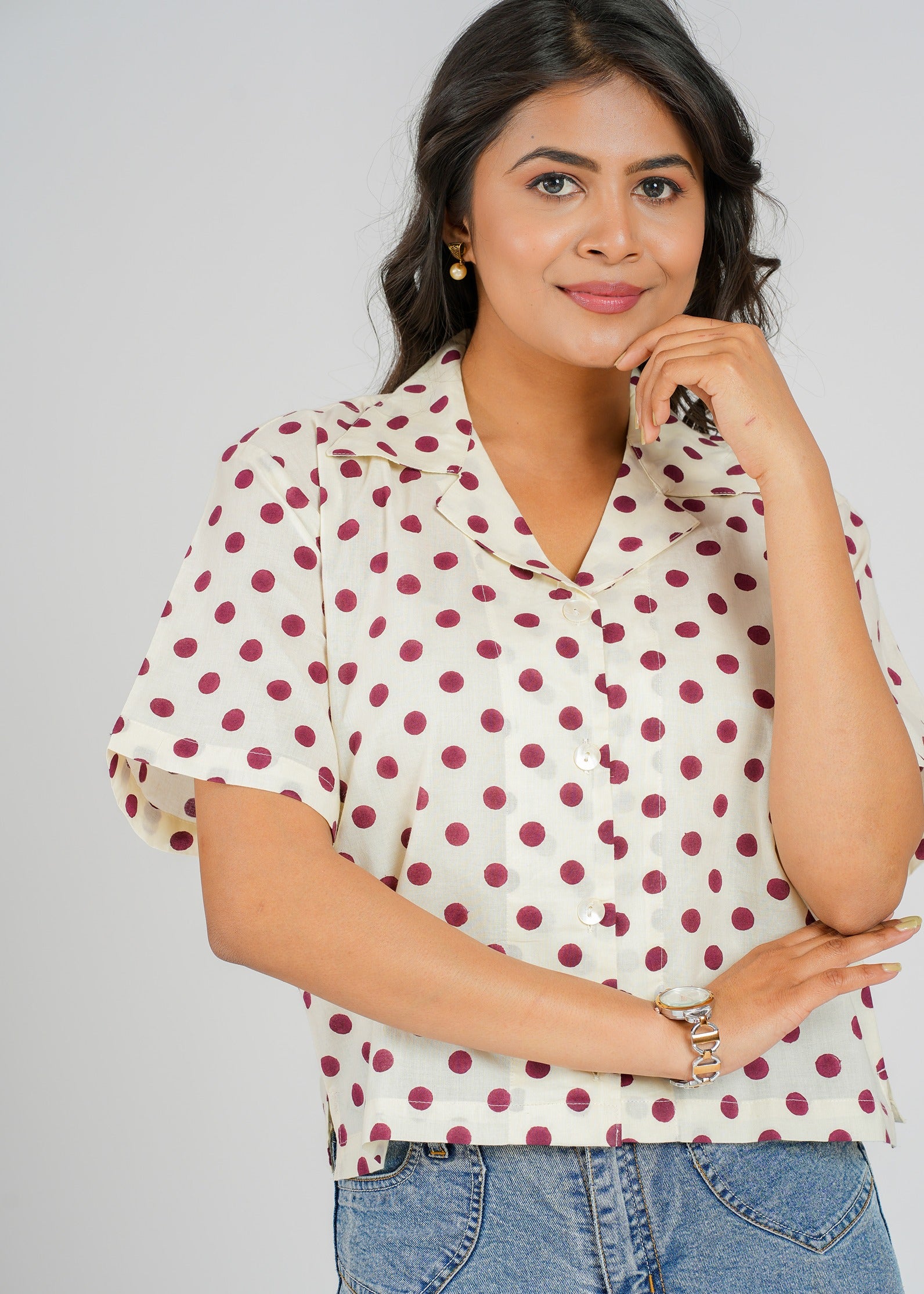 Polka Dots Printed Crop Shirt
