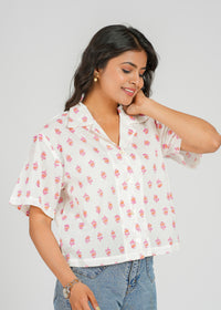 Coral Block Printed Crop Shirt