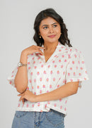 Coral Block Printed Crop Shirt