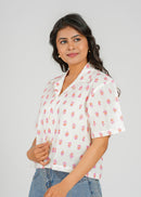 Coral Block Printed Crop Shirt